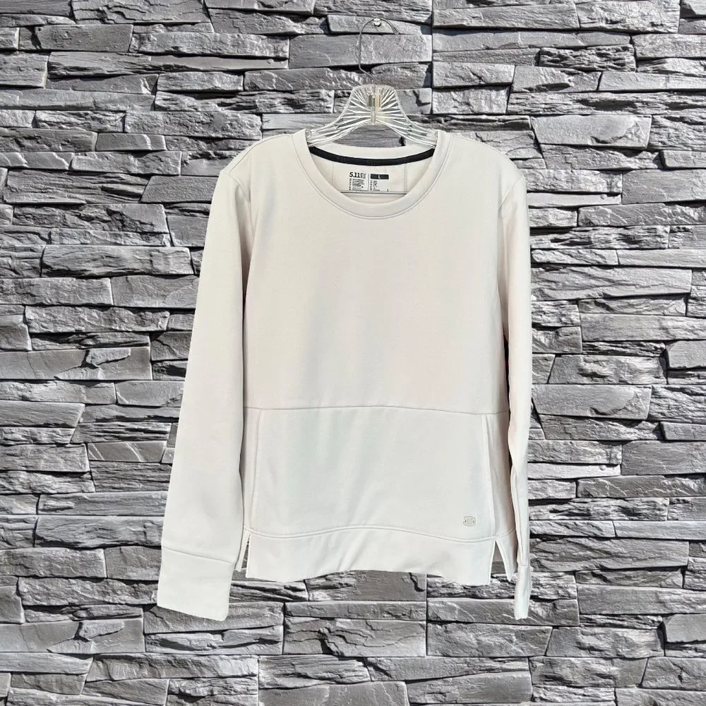 5.11 Women's Fleece Lined Pullover Crew Neck Kangaroo Pocket Cream Size Large